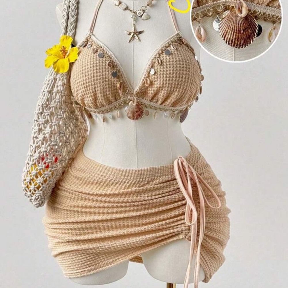 SHEIN Beige Knit Halter Top and Skirt Set
